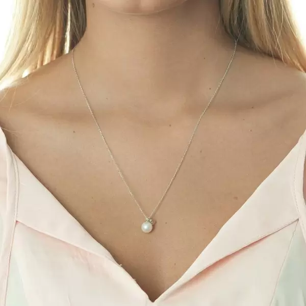 Leaf Jewelry Halskette Two Drop, 925 Sterlingsilber, Perle/Bergkristall