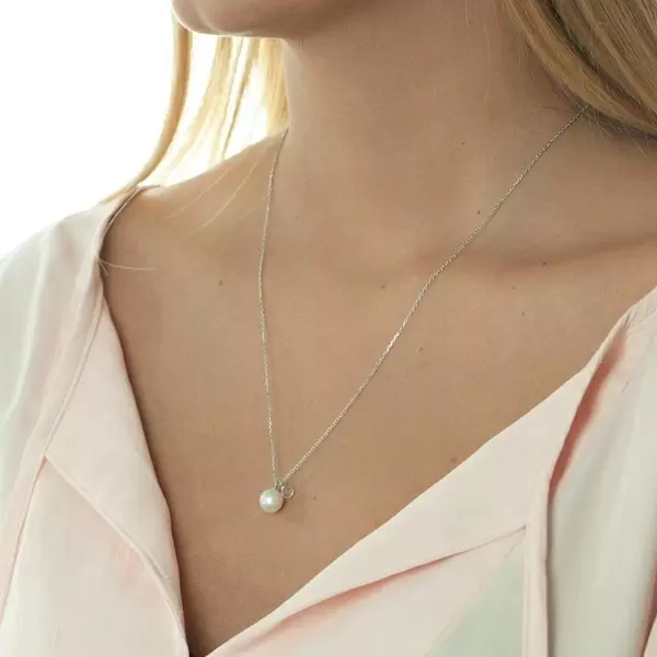 Leaf Jewelry Halskette Two Drop, 925 Sterlingsilber, Perle/Bergkristall