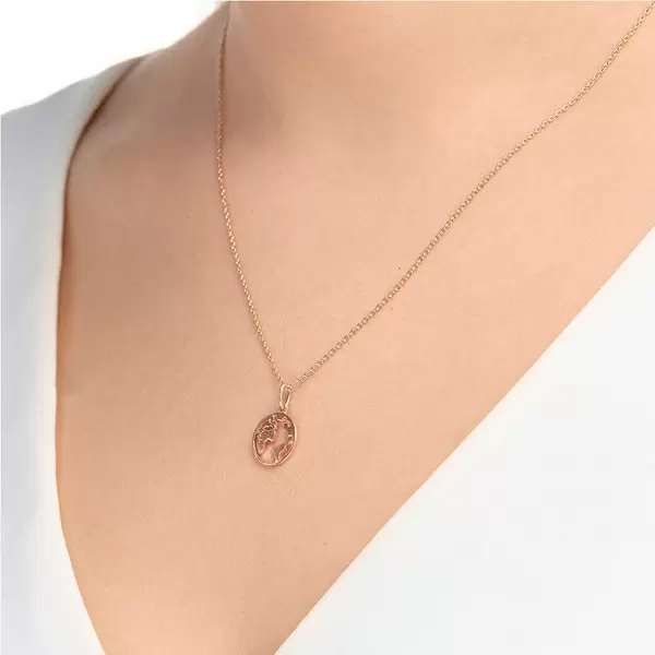 Leaf Jewelry Halskette Weltkugel, 18 K Rosegold Vergoldet