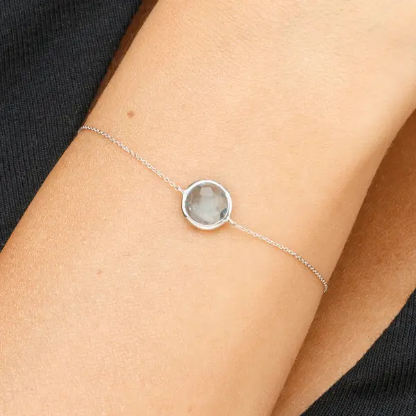 Leaf Jewelry Armkette Blue Topaz, 14 K Weissgold