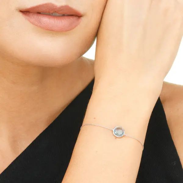 Leaf Jewelry Armkette Blue Topaz, 14 K Weissgold