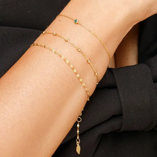 Leaf Jewelry Armkette Smaragd, 14K Gelbgold