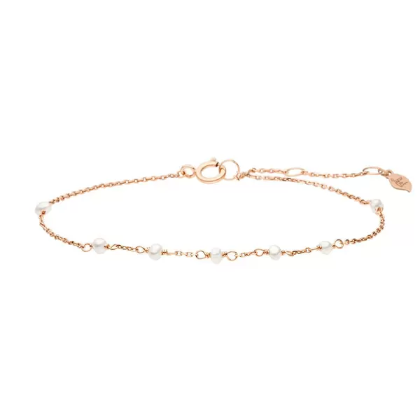 Leaf Jewelry Armkette White Pearls, 14 K Rosegold