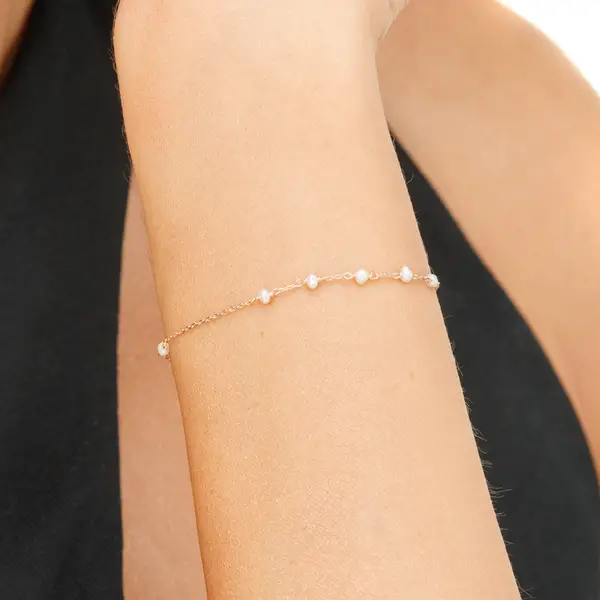 Leaf Jewelry Armkette White Pearls, 14 K Rosegold