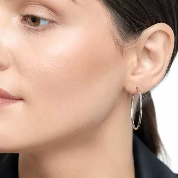 Leaf Jewelry Creole Rund M, 30mm, 14 K Weissgold