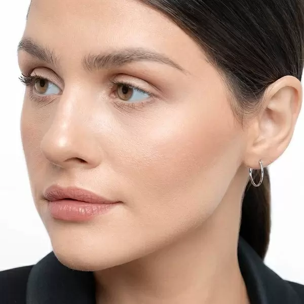 Leaf Jewelry Creole Rund S, 15mm, 14 K Weissgold