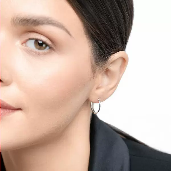 Leaf Jewelry Creole Rund S, 15mm, 14 K Weissgold