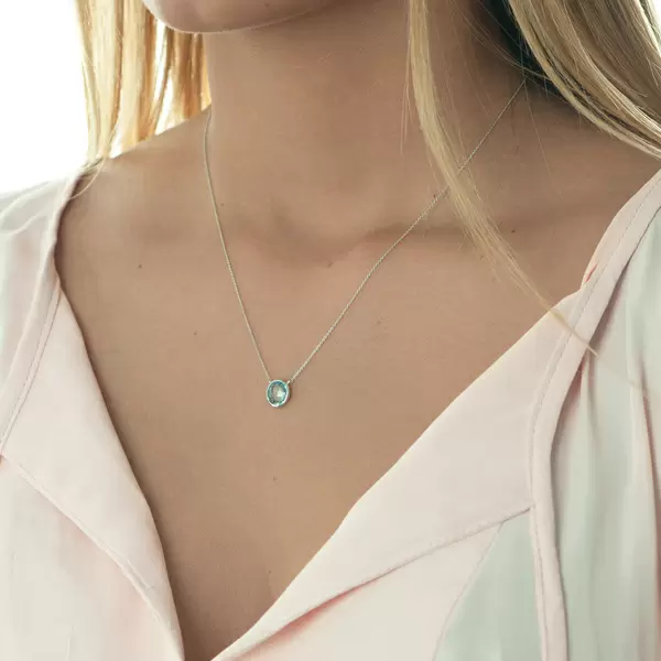 Leaf Jewelry Halskette Blauer Topas, 14 K Weißgold