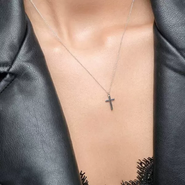 Leaf Jewelry Halskette Kreuz, 14 K Weißgold