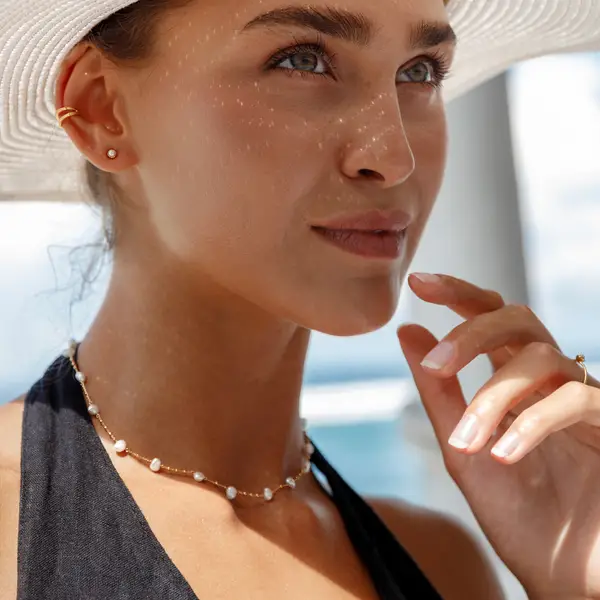 Leaf Jewelry Halskette Perle, Gelbgold