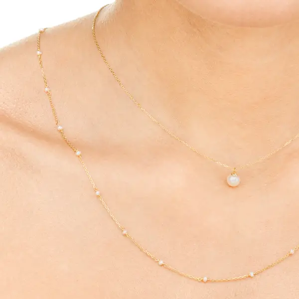 Leaf Jewelry Halskette Single Pearl, 14K Gelbgold