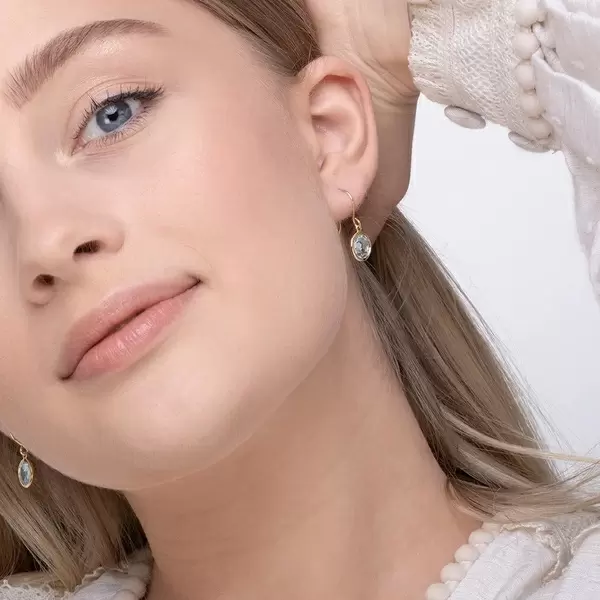 Leaf Jewelry Ohrringe Blauer Topas, 14 K Gelbgold