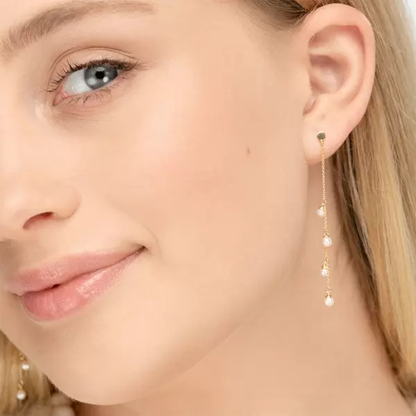 Leaf Jewelry Ohrringe Perle Kette, 14 K Gelbgold