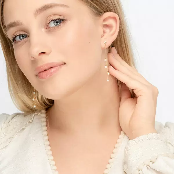 Leaf Jewelry Ohrringe Perle Kette, 14 K Gelbgold