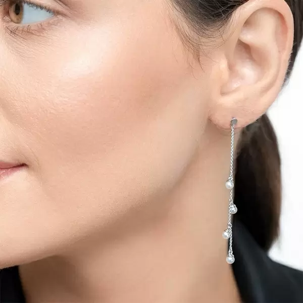 Leaf Jewelry Ohrringe Perle Kette, 14 K Weißgold