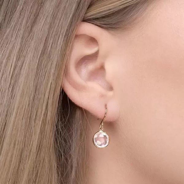 Leaf Jewelry Ohrringe Rosenquarz, 14 K Gelbgold