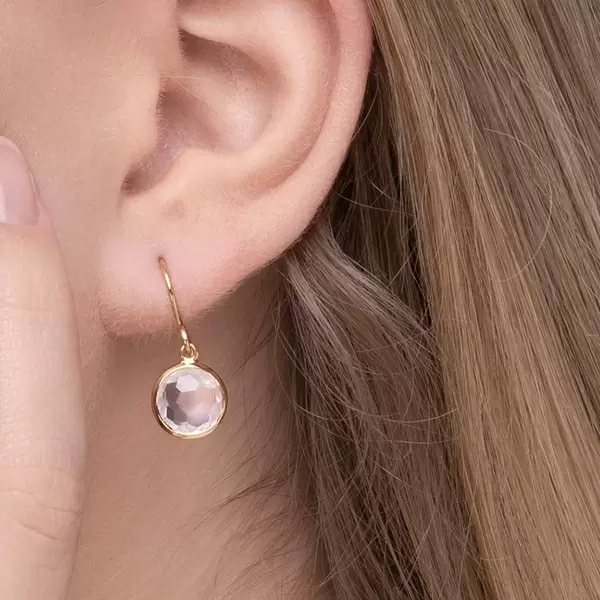 Leaf Jewelry Ohrringe Rosenquarz, 14 K Gelbgold