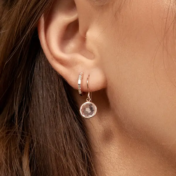 Leaf Jewelry Ohrringe Rosenquarz, 14 K Gelbgold