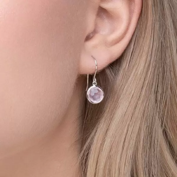 Leaf Jewelry Ohrringe Rosenquarz, 14 K Weißgold