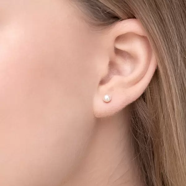 Leaf Jewelry Ohrstecker Perle, 4mm, 14 K Weißgold