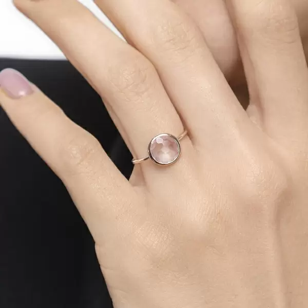 Leaf Jewelry Ring 14 K Roségold, Rosenquarz