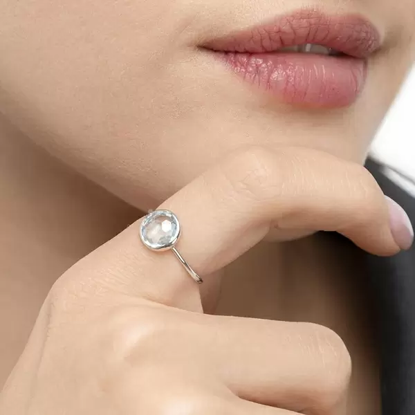 Leaf Jewelry Ring 14 K Weißgold, Blauer Topas