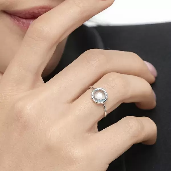 Leaf Jewelry Ring 14 K Weißgold, Blauer Topas