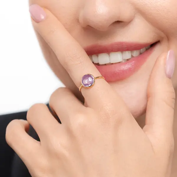 Leaf Jewelry Ring Amethyst, 14 K Gelbgold