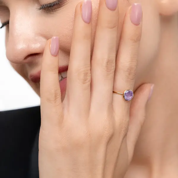 Leaf Jewelry Ring Amethyst, 14 K Gelbgold