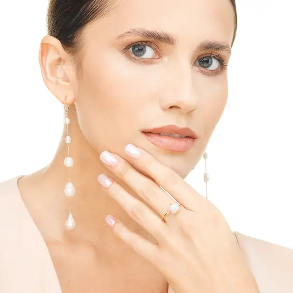 Leaf Jewelry Ring Barock Pearl, 14K Gelbgold