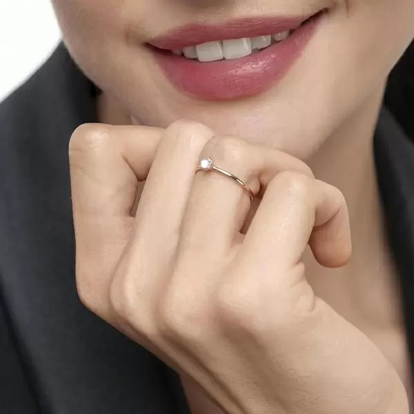 Leaf Jewelry Ring Cabochon, 14 K Rosegold, Mondstein