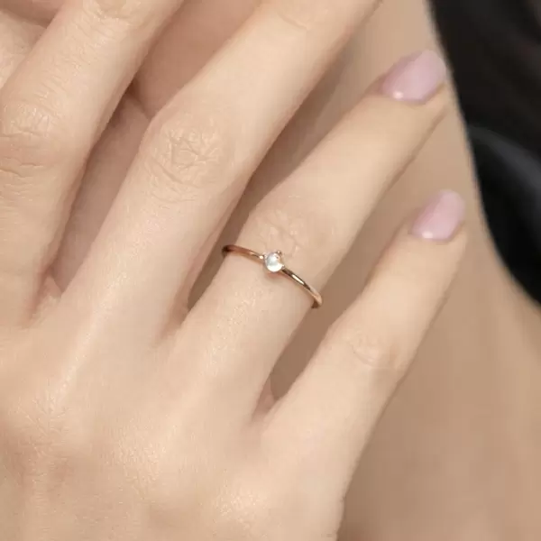 Leaf Jewelry Ring Cabochon, 14 K Rosegold, Mondstein