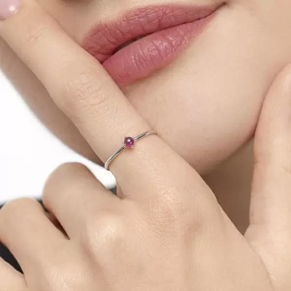 Leaf Jewelry Ring Cabochon, 14 K Weißgold, Rubin