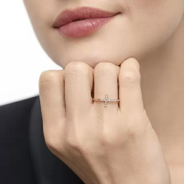 Leaf Jewelry Ring Kreuz Mit Diamanten, 18K Rosegold