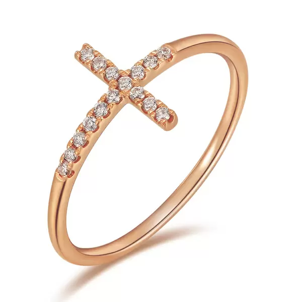Leaf Jewelry Ring Kreuz mit Diamanten, 18K Rosegold