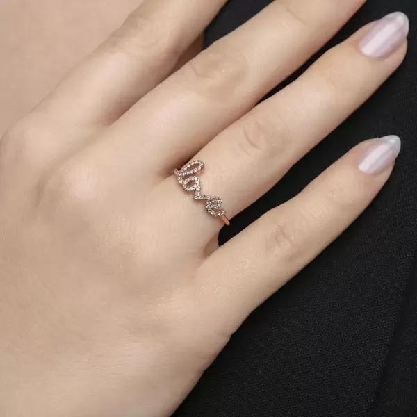 Leaf Jewelry Ring Love 18K Roségold Mit Diamanten