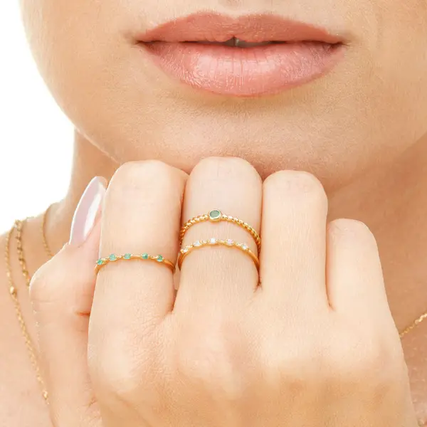 Leaf Jewelry Ring Mit 5 Smaragden, 14K Gelbgold