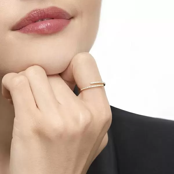 Leaf Jewelry Ring Open Mit Diamanten, 18 K Gelbgold