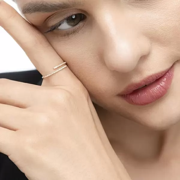 Leaf Jewelry Ring Open Mit Diamanten, 18 K Rosegold