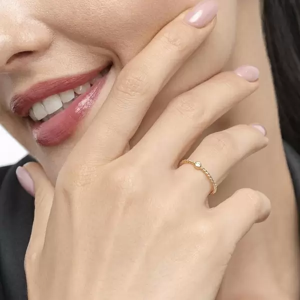 Leaf Jewelry Ring Solitaire, 18 K Gelbgold