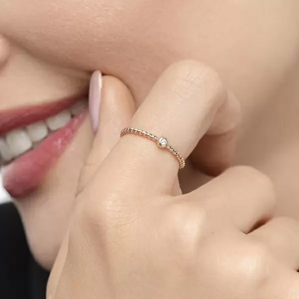 Leaf Jewelry Ring Solitaire, 18 K Rosegold