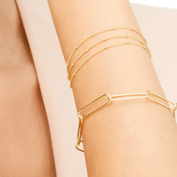 Leaf Jewelry Silber Armkette, BIG SQUARE, Gelbgold