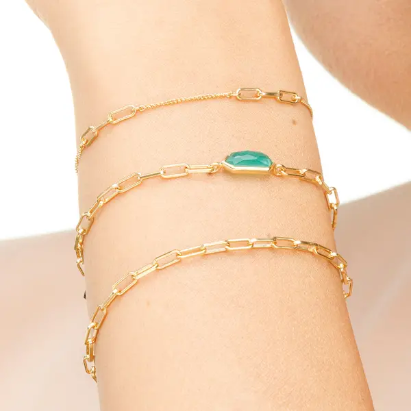 Leaf Jewelry Silber Armkette, CUBE, Grüner Achat