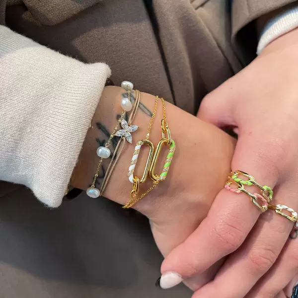 Leaf Jewelry Silber Armkette, Rosegold, Neon Twist