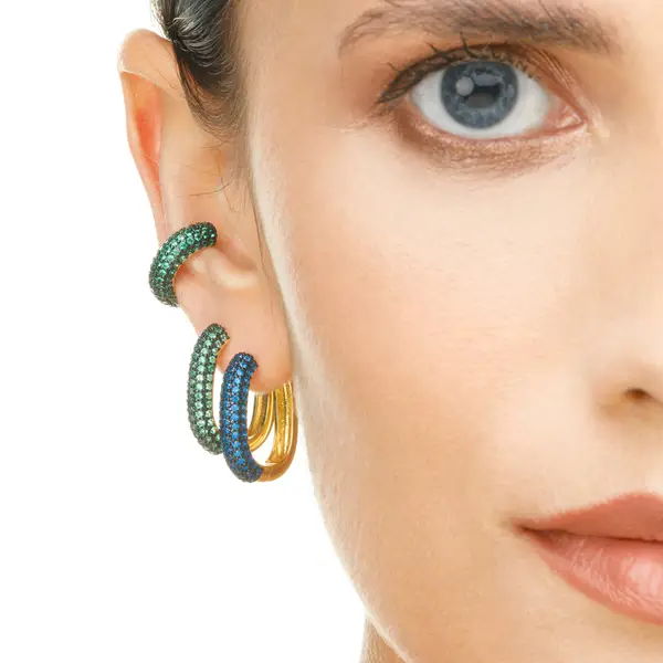 Leaf Jewelry Silber Creole, PAVE Blau, Gelbgold