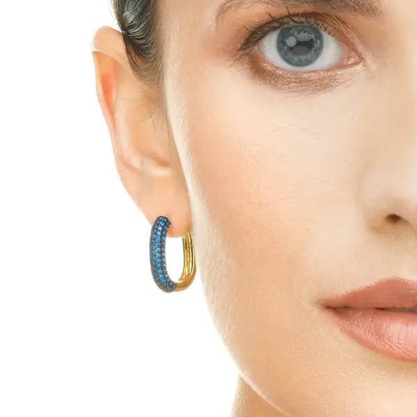 Leaf Jewelry Silber Creole, PAVE Blau, Gelbgold