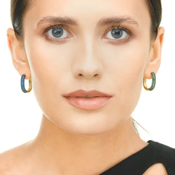 Leaf Jewelry Silber Creole, PAVE Blau, Gelbgold