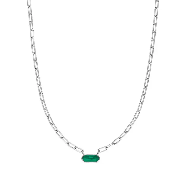 Leaf Jewelry Silber Halskette, CUBE, Grüner Achat