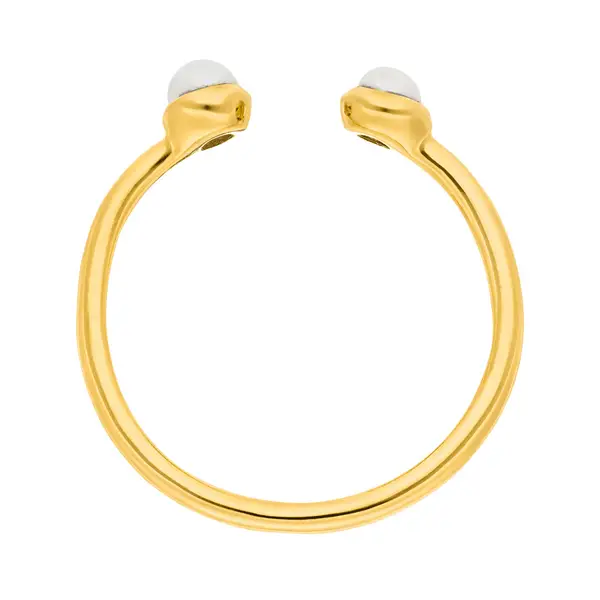 Leaf Jewelry Silber Open Ring, Perle, Gelbgold