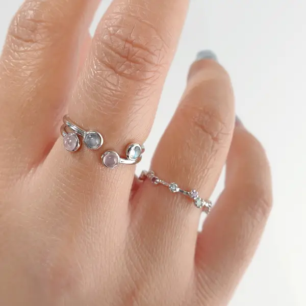 Leaf Jewelry Silber Open Ring, Rosenquarz